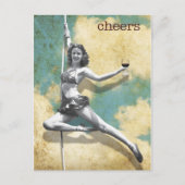 Vintage Trapezfrau mit Wein Postkarte (Vorderseite)
