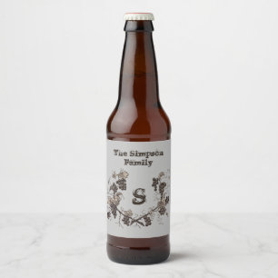 Vintage Trauben und Schwarz-weiße Reben Monogramm Bierflaschenetikett