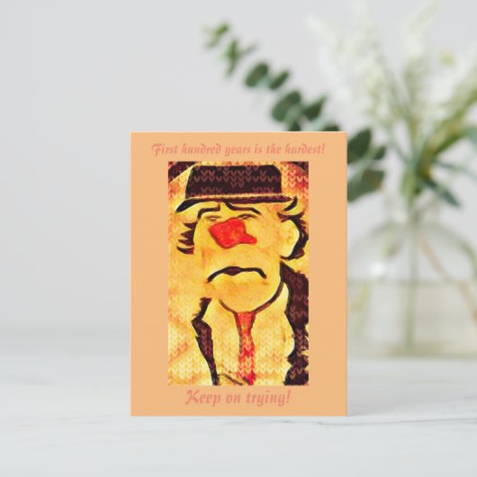 Vintage traurige Clown-Cheers personalisieren Postkarte (Stehend Vorderseite)