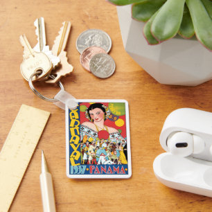 Vintage Travel 1937 Panama Karneval Party Frau Schlüsselanhänger