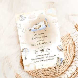 Vintage Travel Airplane Babydusche Party Einladung