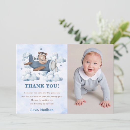 Vintage Travel Airplane Geburtstag Danke Karte (Stehend Vorderseite)