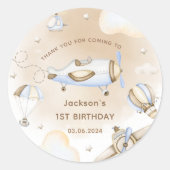 Vintage Travel Airplane Geburtstagsparty Runder Aufkleber (Vorderseite)