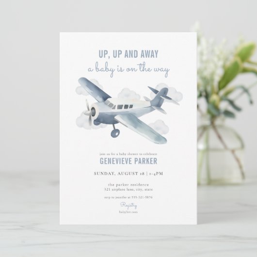 Vintage Travel Airplane Kinderdusche Einladung (Stehend Vorderseite)