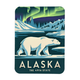 Vintage Travel Alaska Northern Lights Polar Bear Magnet