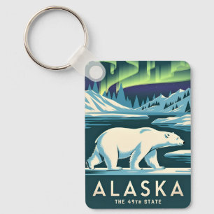 Vintage Travel Alaska Northern Lights Polar Bear Schlüsselanhänger