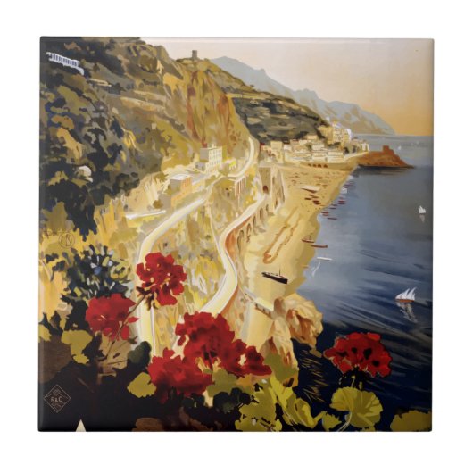 Vintage Travel Amalfi Italien Fliese (Vorderseite)