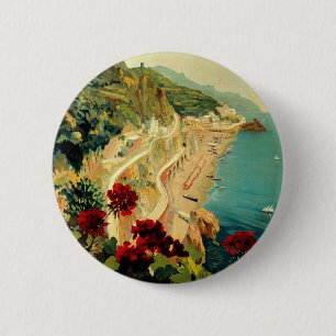 Vintage Travel, Amalfi Italienischer Küstenstrand Button