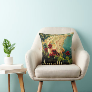 Vintage Travel, Amalfi Italienischer Küstenstrand Kissen