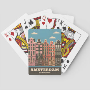 Vintage Travel Amsterdam Niederlande Canal Houses Spielkarten