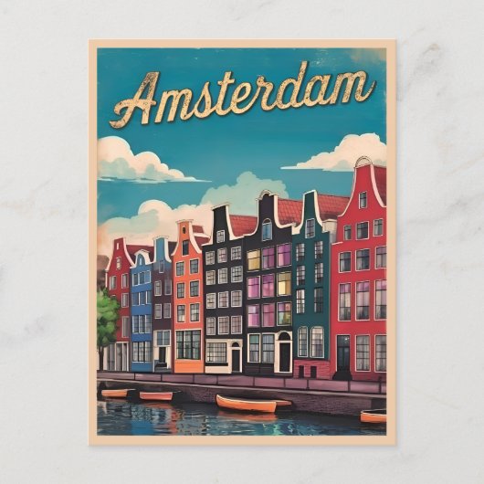 Vintage Travel Amsterdam Niederlande Retro Landsch Postkarte (Vorderseite)