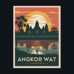 Vintage Travel Angkor Wat Cambodia Retro Sunset Postkarte<br><div class="desc">Erleben Sie die alten Wunder von Angkor Wat mit diesem faszinierenden Retro-Reise-inspiriert Design. Inmitten nostalgischer Farben und Vintagen Charmes vereint dieses Werk die ikonische Weltkulturerbestätte in einem minimalistischen Retro-Stil,  der die Ästhetik der Mitte des Jahrhunderts mit einer modernen Drehung verbindet.</div>