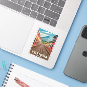 Vintage Travel Antigua Guatemala Retro Landschaftl Aufkleber (Laptop mit iPhone)
