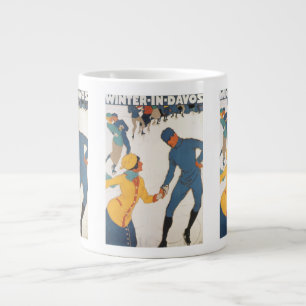 Vintage Travel, Art Deco, Winter Davos Schweiz Jumbo-Tasse