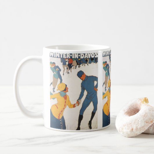 Vintage Travel, Art Deco, Winter Davos Schweiz Kaffeetasse (Mit Donut)