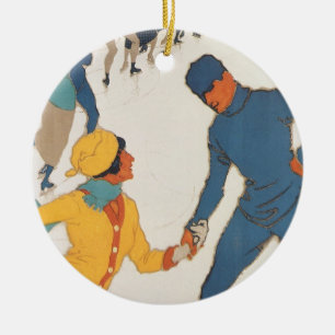 Vintage Travel, Art Deco, Winter Davos Schweiz Keramikornament