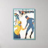 Vintage Travel, Art Deco, Winter Davos Schweiz Leinwanddruck (Vorderseite)