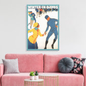 Vintage Travel, Art Deco, Winter Davos Schweiz Leinwanddruck (Insitu (Wohnzimmer))