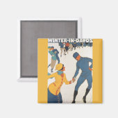 Vintage Travel, Art Deco, Winter Davos Schweiz Magnet (Vorderseite/Rückseite)