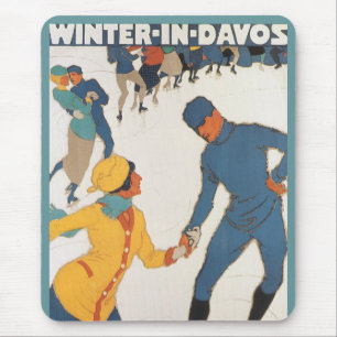 Vintage Travel, Art Deco, Winter Davos Schweiz Mousepad