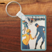 Vintage Travel, Art Deco, Winter Davos Schweiz Schlüsselanhänger (Vorderseite)