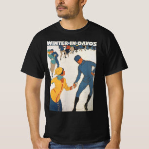 Vintage Travel, Art Deco, Winter Davos Schweiz T-Shirt