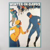 Vintage Travel, Art Deco, Winter Davos Switzerland Poster (Vorne)