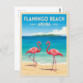 Vintage Travel Aruba Flamingo Beach Retro Scenic Postkarte (Vorne/Hinten)