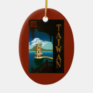 Vintage Travel Asia, Taiwan Pagoda Tiered Tower Keramik Ornament