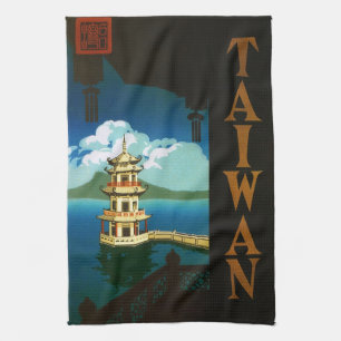 Vintage Travel Asien, Taiwan Pagode mehrstöckiger  Geschirrtuch