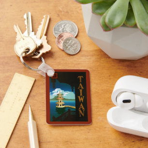 Vintage Travel Asien, Taiwan Pagode mehrstöckiger  Schlüsselanhänger