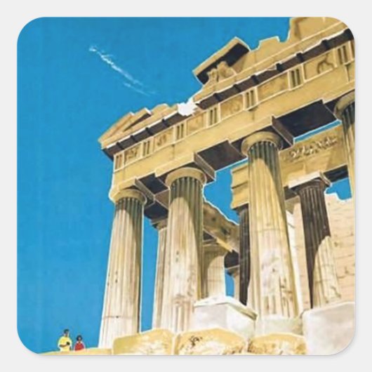 Vintage Travel Athens Griechenland Parthenon Tempe Quadratischer Aufkleber (Vorderseite)