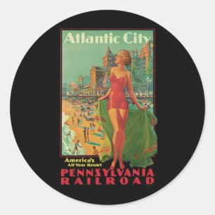 Vintage Travel, Atlantic City Resort Beach Blonde Runder Aufkleber