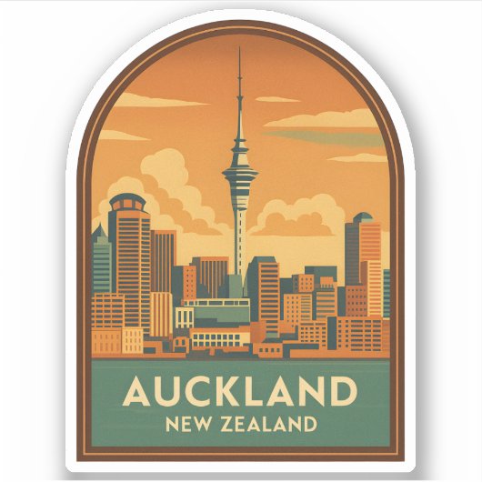 Vintage Travel Auckland New Zealand City Retro Aufkleber (Vorderseite)