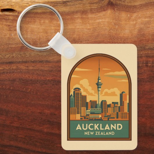 Vintage Travel Auckland New Zealand City Retro Schlüsselanhänger (Vorderseite)