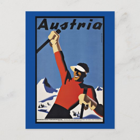 Vintage Travel Austria Ski Postkarte (Vorderseite)