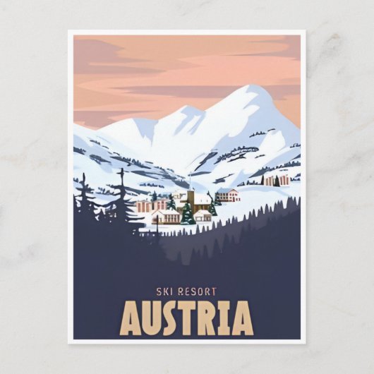 Vintage Travel Austria Wintersportort Kunst Postkarte (Vorderseite)