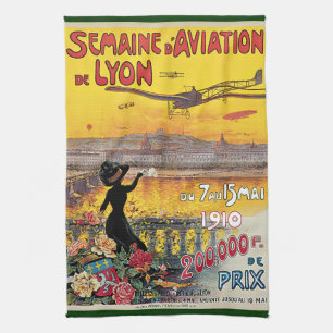 Vintage Travel, Aviation Airplanes, Lyon, Frankrei Geschirrtuch