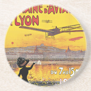 Vintage Travel, Aviation Airplanes, Lyon, Frankrei Getränkeuntersetzer