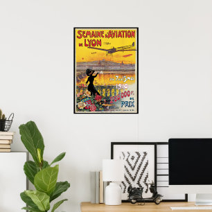 Vintage Travel, Aviation Airplanes, Lyon, Frankrei Poster