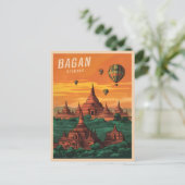 Vintage Travel Bagan Myanmar Sunset Retro Landscha Postkarte (Stehend Vorderseite)