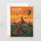 Vintage Travel Bagan Myanmar Sunset Retro Landscha Postkarte (Vorne/Hinten)