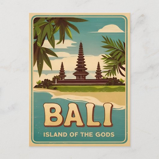 Vintage Travel Bali Indonesia Retro Graphic Postkarte (Vorderseite)