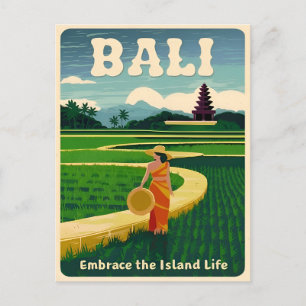 Vintage Travel Bali Indonesia Retro Graphic Postkarte
