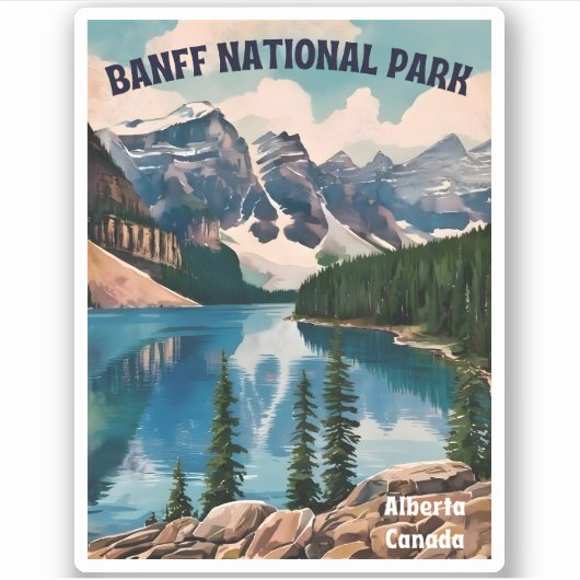 Vintage Travel Banff Nationalpark Retro Grafik Aufkleber (Vorderseite)