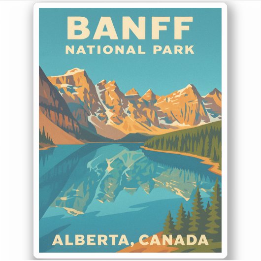 Vintage Travel Banff Nationalpark Retro Landschaft Aufkleber (Vorderseite)