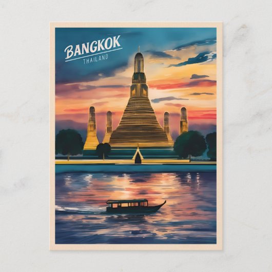 Vintage Travel Bangkok Thailand Sunset Landschaft Postkarte (Vorderseite)