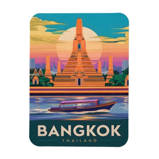 Vintage Travel Bangkok Thailand Sunset Tempel Magnet (Vertikal)