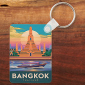Vintage Travel Bangkok Thailand Sunset Tempel Schlüsselanhänger (Rückseite)