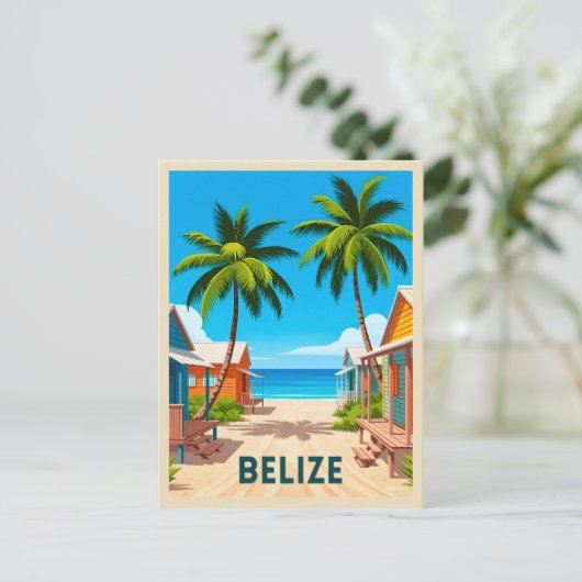 Vintage Travel Belize Beach Karibik Postkarte (Stehend Vorderseite)